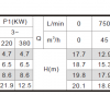 Technical data of the pump CFRP-S
